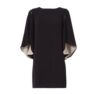 Halston Heritage Black Cape Sleeve Shift Dress Cream Contrast Mini Small